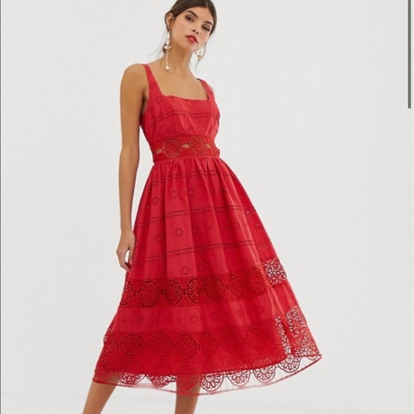 ASOS Square Neck Prom Midi Dress. Size 8. - Picture 1 of 8